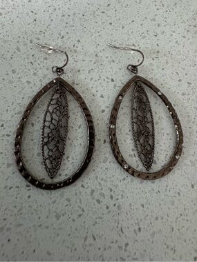 Bronze Filigree Teardrop Dangle Earrings